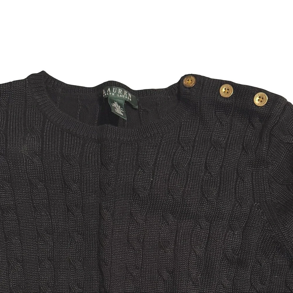 Lauren Ralph Lauren Black Cable Knit Shoulder Button‎ Sweater Womens XL